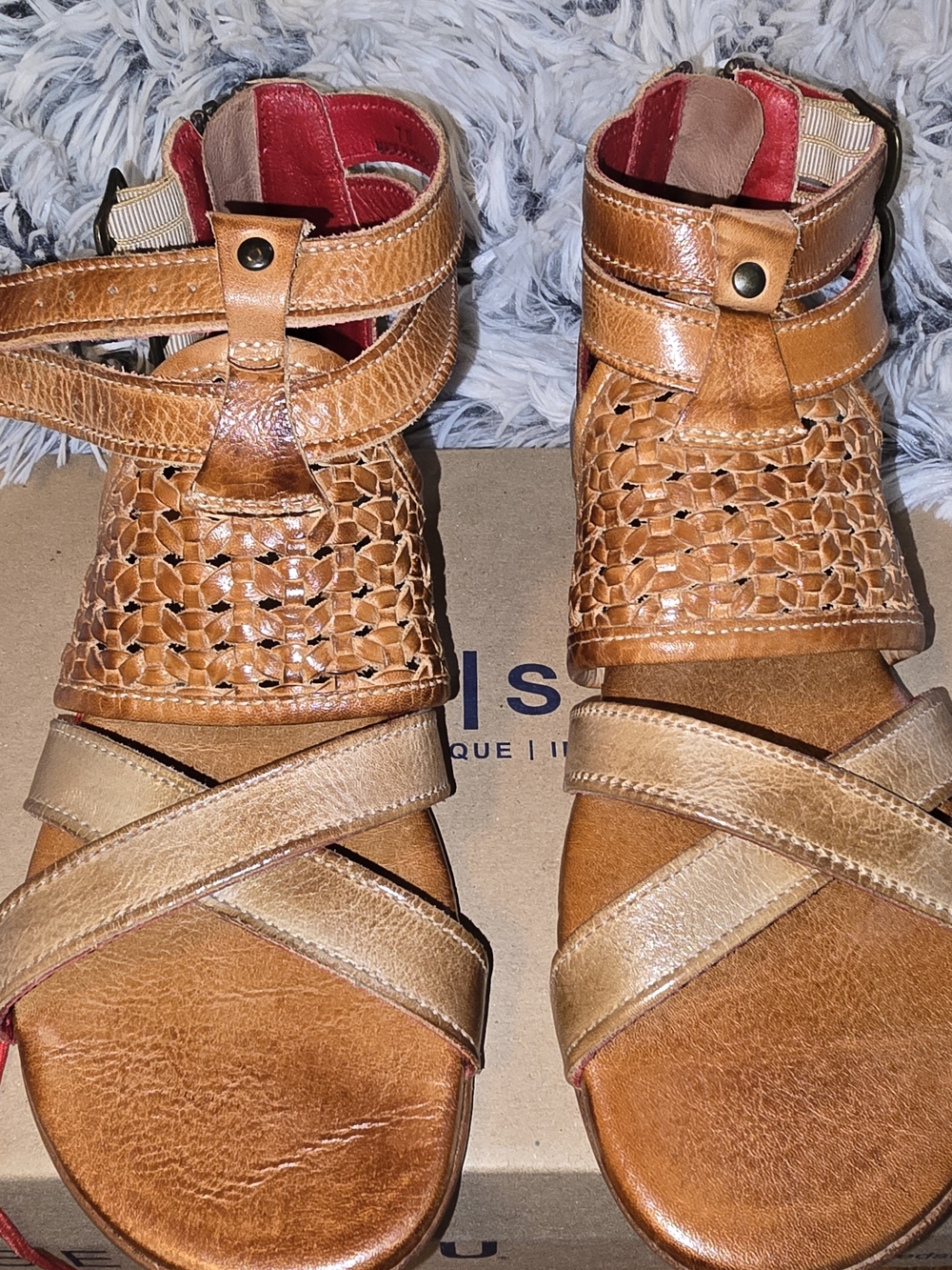 BED|STU Capriana Brown Leather Back-Zip Ankle Sandals - Picture 3 of 5